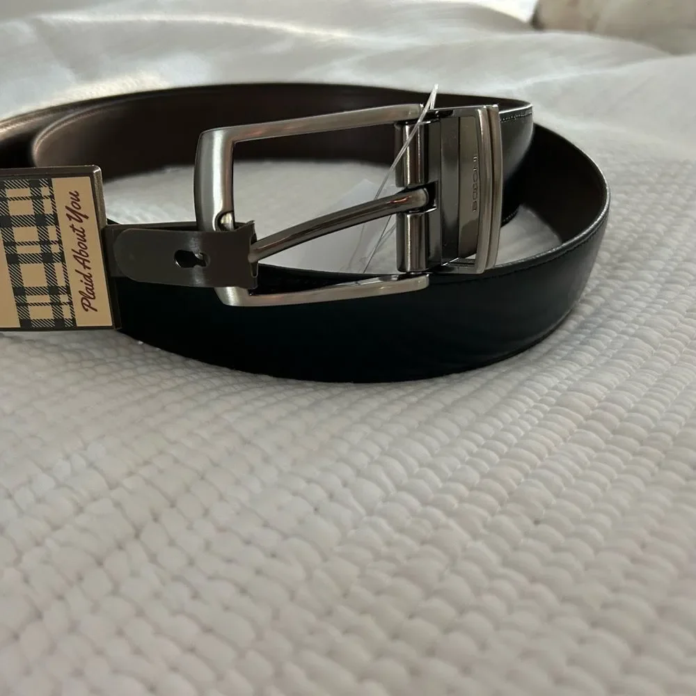 NEW Boconi Reversible Leather Belt in Black Brown Mens Size 38